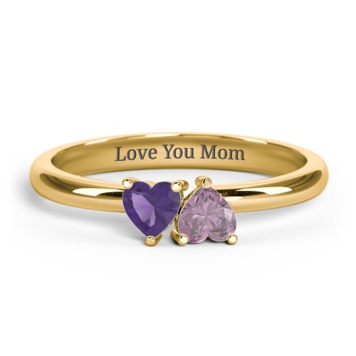 2 Heart Birthstone Ring – 18K Gold Plated Silver with Amethyst and Alexandrite