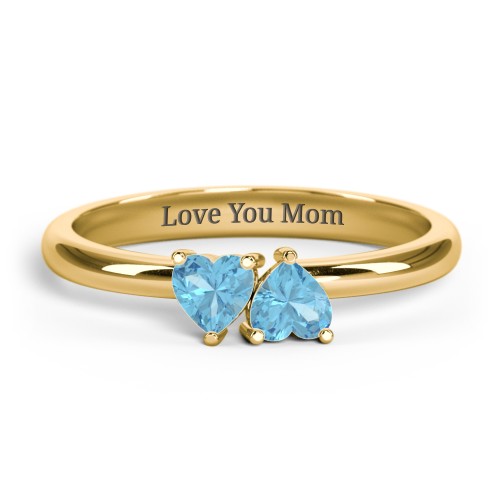 2 Heart Birthstone Ring – 18K Gold Plated Silver with Blue Topaz