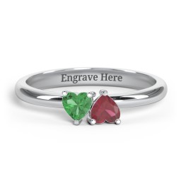2 Heart Birthstone Ring in 925 Sterling Silver with Emerald, Ruby, Blue Sapphire, Blue Topaz, and Peridot