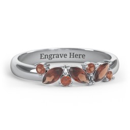 3 Marquise Birthstone Ring with Round Accents