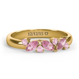 3 Marquise Birthstone Ring with Round Accents in 18K Gold Plated Silver with Pink Tourmaline
