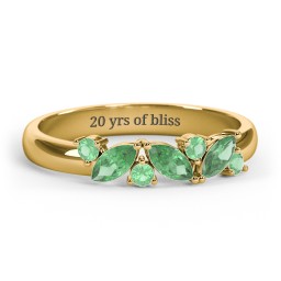 3 Marquise Birthstone Ring with Round Accents in 18K Gold Plated Silver with Emerald