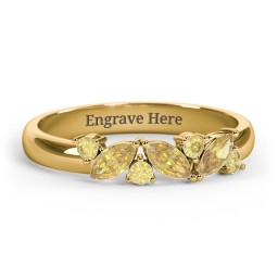 3 Marquise Birthstone Ring with Round Accents in 18K Gold Plated Silver with Citrine