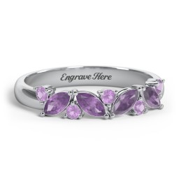 4 Marquise Birthstone Ring with Round Accents