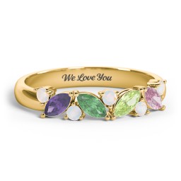4 Marquise Birthstone Ring with Round Accents