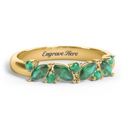 4 Marquise Birthstone Ring with Round Accents in 18K Gold Plated Silver with Emerald