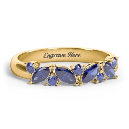 4 Marquise Birthstone Ring with Round Accents in 18K Gold Plated Silver with Blue Sapphire