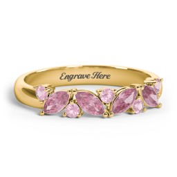 4 Marquise Birthstone Ring with Round Accents in 18K Gold Plated Silver with Pink Tourmaline