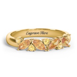 4 Marquise Birthstone Ring with Round Accents in 18K Gold Plated Silver with Citrine