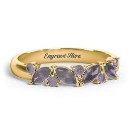 4 Marquise Birthstone Ring with Round Accents in 18K Gold Plated Silver with Alexandrite