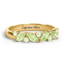 4 Marquise Birthstone Ring with Round Accents in 18K Gold Plated Silver with Peridot