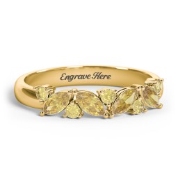 4 Marquise Birthstone Ring with Round Accents in 18K Gold Plated Silver with Citrine