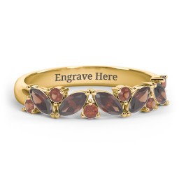 5 Marquise Birthstone Ring with Round Accents in 18K Gold Plated Silver with Garnet
