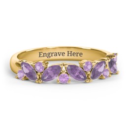 5 Marquise Birthstone Ring with Round Accents in 18K Gold Plated Silver with Amethyst