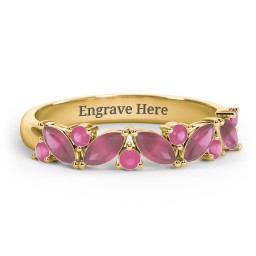5 Marquise Birthstone Ring with Round Accents in 18K Gold Plated Silver with Ruby
