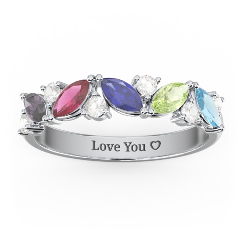 5 Marquise Birthstone Ring with Round Accents