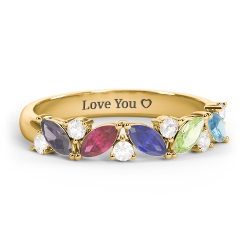5 Marquise Birthstone Ring with Round Accents
