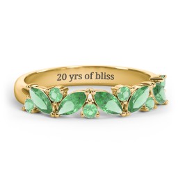 5 Marquise Birthstone Ring with Round Accents in 18K Gold Plated Silver with Emerald