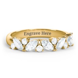 5 Marquise Birthstone Ring with Round Accents in 18K Gold Plated Silver with Aquamarine