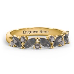 5 Marquise Birthstone Ring with Round Accents in 18K Gold Plated Silver with Smokey Quartz