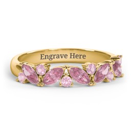 5 Marquise Birthstone Ring with Round Accents in 18K Gold Plated Silver with Pink Tourmaline