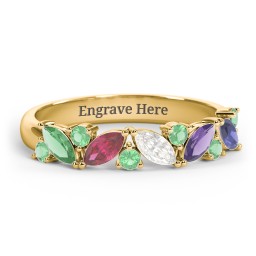 5 Marquise Birthstone Ring with Round Accents in 18K Gold Plated Silver with Emerald, Ruby, Cubic Zirconia, Amethyst, and Blue Sapphire