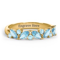 5 Marquise Birthstone Ring with Round Accents in 18K Gold Plated Silver with Blue Topaz