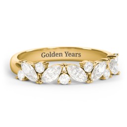 5 Marquise Birthstone Ring with Round Accents in 18K Gold Plated Silver with Cubic Zirconia