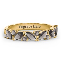 6 Marquise Birthstone Ring with Round Accents in 18K Gold Plated Silver with Smokey Quartz