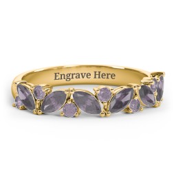 6 Marquise Birthstone Ring with Round Accents in 18K Gold Plated Silver with Alexandrite