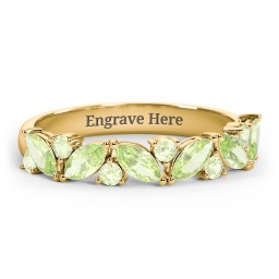 6 Marquise Birthstone Ring with Round Accents in 18K Gold Plated Silver with Peridot