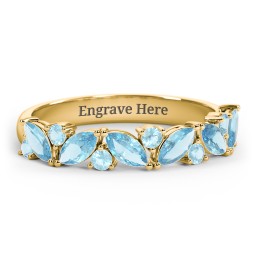 6 Marquise Birthstone Ring with Round Accents in 18K Gold Plated Silver with Blue Topaz