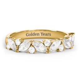 6 Marquise Birthstone Ring with Round Accents in 18K Gold Plated Silver with Cubic Zirconia