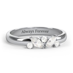 2 Marquise Birthstone Ring with Round Accents