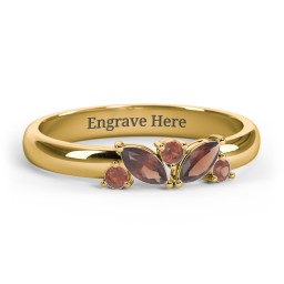 2 Marquise Birthstone Ring with Round Accents in 18K Gold Plated Silver with Garnet