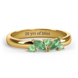 2 Marquise Birthstone Ring with Round Accents in 18K Gold Plated Silver with Emerald