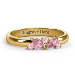2 Marquise Birthstone Ring with Round Accents in 18K Gold Plated Silver with Pink Tourmaline