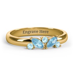 2 Marquise Birthstone Ring with Round Accents in 18K Gold Plated Silver with Blue Topaz