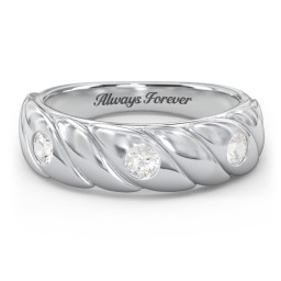 3 Birthstone Flat Twisted Croissant Ring in 925 Sterling Silver with Cubic Zirconia