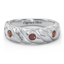 3 Birthstone Flat Twisted Croissant Ring in 925 Sterling Silver with Garnet