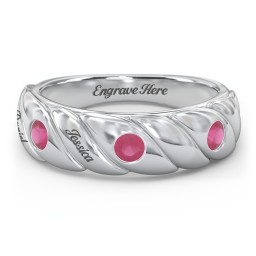 3 Birthstone Flat Twisted Croissant Ring in 925 Sterling Silver with Ruby
