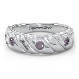 3 Birthstone Flat Twisted Croissant Ring in 925 Sterling Silver with Alexandrite