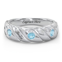 3 Birthstone Flat Twisted Croissant Ring in 925 Sterling Silver with Blue Topaz