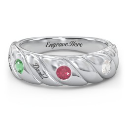 3 Birthstone Flat Twisted Croissant Ring in 925 Sterling Silver with Emerald, Ruby, and Cubic Zirconia