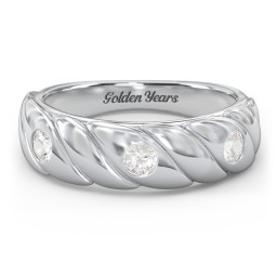 3 Birthstone Flat Twisted Croissant Ring in 925 Sterling Silver with Cubic Zirconia