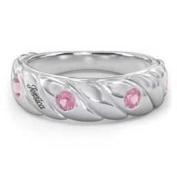 4 Birthstone Flat Twisted Croissant Ring in 925 Sterling Silver with Pink Tourmaline