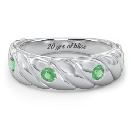 4 Birthstone Flat Twisted Croissant Ring in 925 Sterling Silver with Emerald