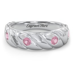 4 Birthstone Flat Twisted Croissant Ring in 925 Sterling Silver with Pink Tourmaline