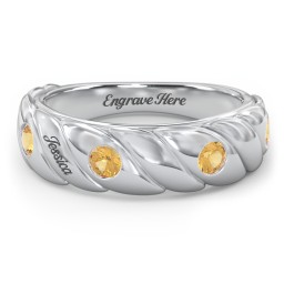 4 Birthstone Flat Twisted Croissant Ring in 925 Sterling Silver with Citrine