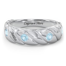 4 Birthstone Flat Twisted Croissant Ring in 925 Sterling Silver with Blue Topaz